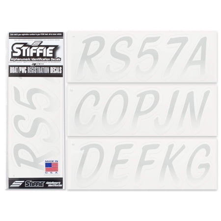 STIFFIE Whipline Metallic Silver / White 3" Alpha-Numeric Identification Custom Kit Registration Numbers & Letters Marine Stickers Decals for Boats & Personal Watercraft PWC