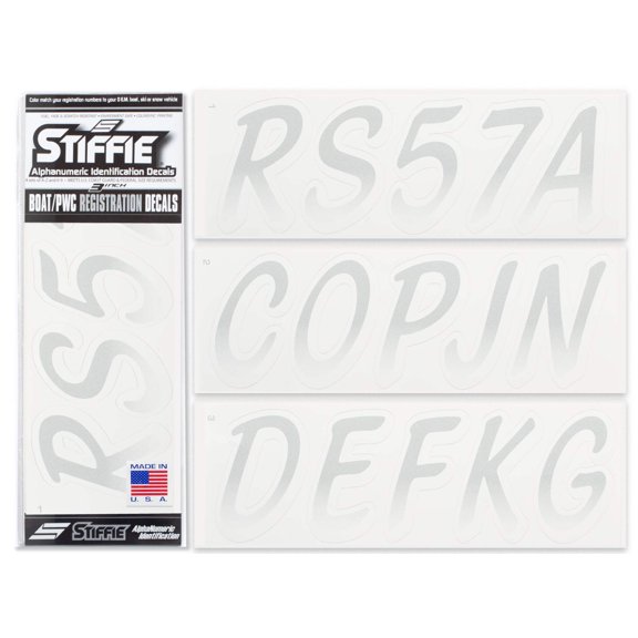 STIFFIE Whipline Metallic Silver / White 3" Alpha-Numeric Identification Custom Kit Registration Numbers & Letters Marine Stickers Decals for Boats & Personal Watercraft PWC