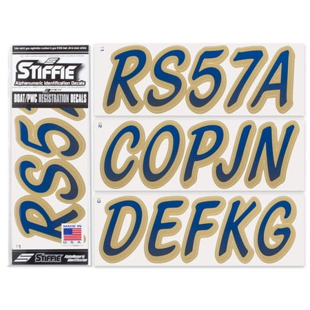 STIFFIE Whipline Navy / Metallic Gold 3" Alpha-Numeric Identification Custom Kit Registration Numbers & Letters Marine Stickers Decals for Boats & Personal Watercraft PWC