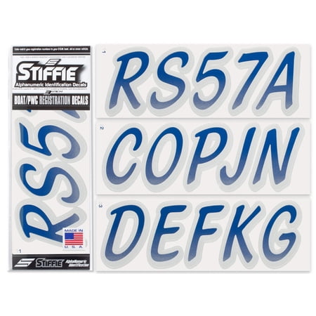 STIFFIE Whipline Navy / Metallic Silver 3" Alpha-Numeric Identification Custom Kit Registration Numbers & Letters Marine Stickers Decals for Boats & Personal Watercraft PWC
