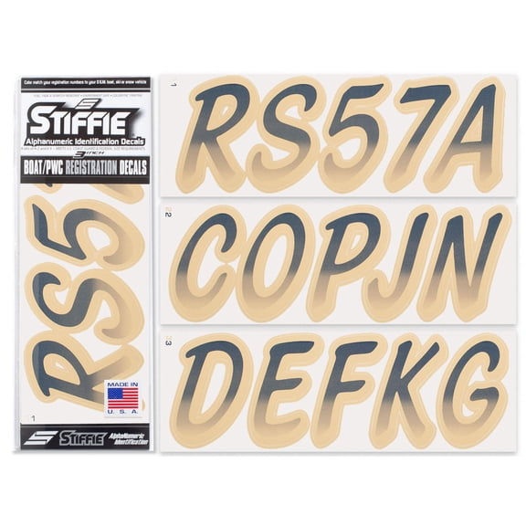 STIFFIE Whipline Navy / Tan 3" Alpha-Numeric Identification Custom Kit Registration Numbers & Letters Marine Stickers Decals for Boats & Personal Watercraft PWC