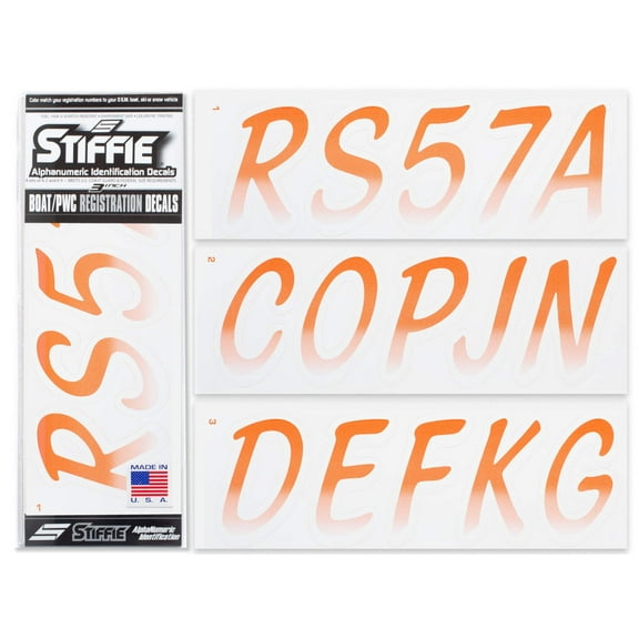 STIFFIE Whipline Orange / White 3" Alpha-Numeric Identification Custom Kit Registration Numbers & Letters Marine Stickers Decals for Boats & Personal Watercraft PWC