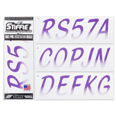 STIFFIE Whipline Purple / White 3" Alpha-Numeric Identification Custom Kit Registration Numbers & Letters Marine Stickers Decals for Boats & Personal Watercraft PWC