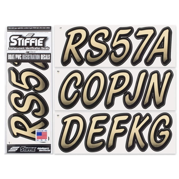 STIFFIE Whipline Sand / Black 3" Alpha-Numeric Identification Custom Kit Registration Numbers & Letters Marine Stickers Decals for Boats & Personal Watercraft PWC