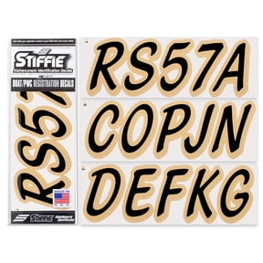 STIFFIE Whipline Solid Black/Tan 3" Alpha-Numeric Registration Identification Numbers Stickers Decals for Boats & Personal Watercraft