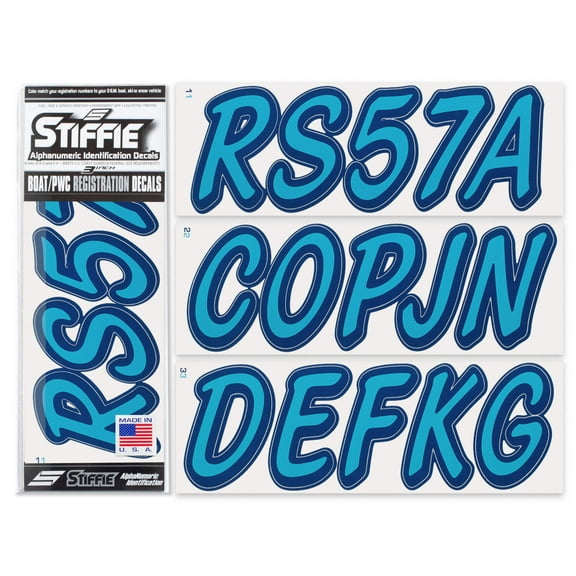 STIFFIE Whipline Solid Sky Blue/Navy 3" Alpha-Numeric Registration Identification Numbers Stickers Decals for Boats & Personal Watercraft