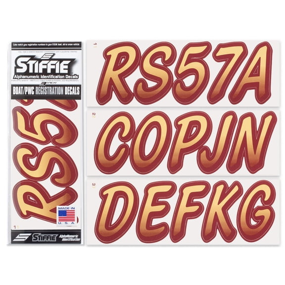 STIFFIE Whipline Tan / Burgundy 3" Alpha-Numeric Identification Custom Kit Registration Numbers & Letters Marine Stickers Decals for Boats & Personal Watercraft PWC