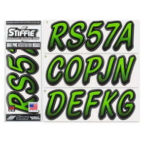 STIFFIE Whipline Team Green/Black 3" Super Sticky Boat PWC Registration Decals Numbers Letters Stickers
