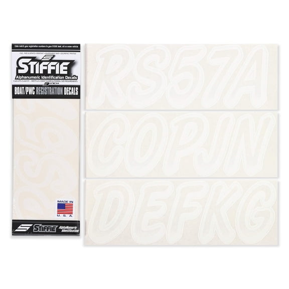STIFFIE Whipline Transparent Clear / White 3" Alpha-Numeric Identification Custom Kit Registration Numbers & Letters Marine Stickers Decals for Boats & Personal Watercraft PWC