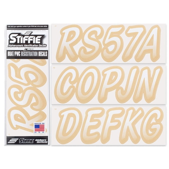 STIFFIE Whipline White / Tan 3" Alpha-Numeric Identification Custom Kit Registration Numbers & Letters Marine Stickers Decals for Boats & Personal Watercraft PWC