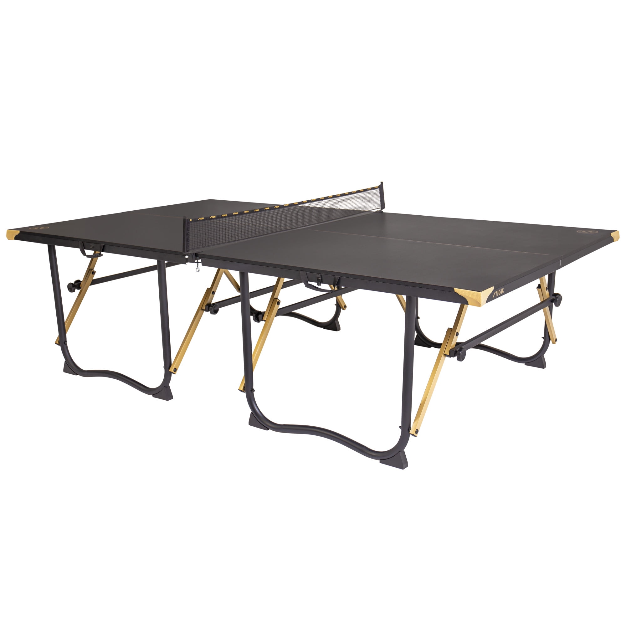 Gold and Black Folding Indoor Table Tennis Table with Net