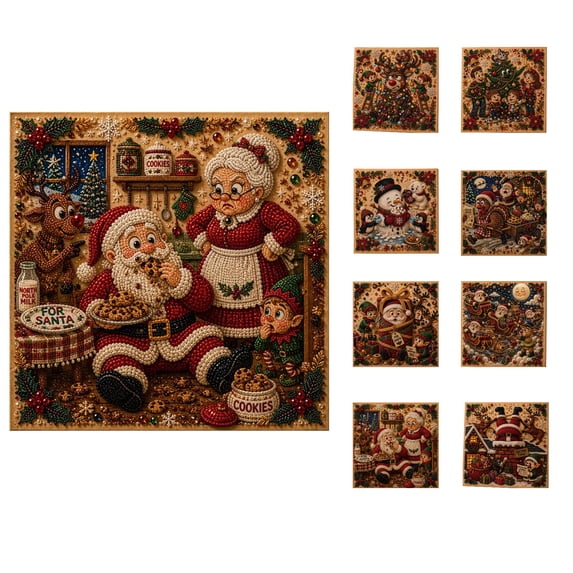 STIJGGN Diamond Art Craft Kit, Santa and Mrs. Claus in Kitchen Canvas Design, Beginner-Friendly Holiday Home Decor & Creative DIY Gift