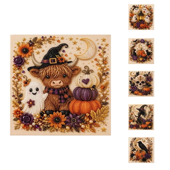 STIJGGN Halloween Diamond Art Kits for Adults, Special Shaped Rhinestone Highland Cow Design, 3D DIY Diamond Art Painting, Window Pendants Farmhouse Home Garden Wall Hanging Kits