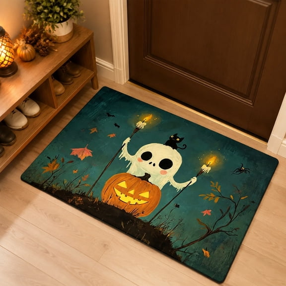 STIJGGN Halloween Doormat Outdoor Entrance, Spooky Haunted House Outdoor Coconut Fiber Mat, Seasonal Decorative Welcome Mat, for Farmhouse Style Home, Fall Front Porch Renovation Decor