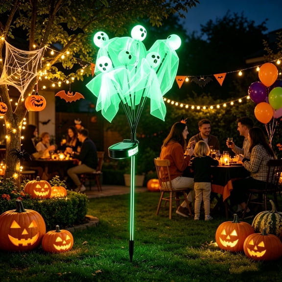 STIJGGN Halloween Solar Lights, Green Ghost Tree Pathway Stake Light, 6-Light Cute Ghost Branch Tree Outdoor Waterproof Landscape Lamp, Halloween Spooky Yard Lawn Patio Walkway Decor