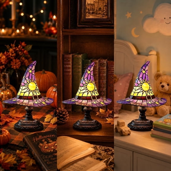 STIJGGN Halloween Witch Lamp, Stained Gothic Witch Spotlight for Painted Resin, Spooky Decorative Standing Night Light, Unique Halloween Party Lighting Decorations Indoor