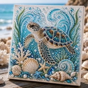 STIJGGN Ocean Theme Diamond Art Kits, Sea Turtle Pearl Art DIY Kit for Adults, Sparkling Coastal Pearls Mosaic Art with Pearls & Rhinestones, DIY Home Wall Decor Gift