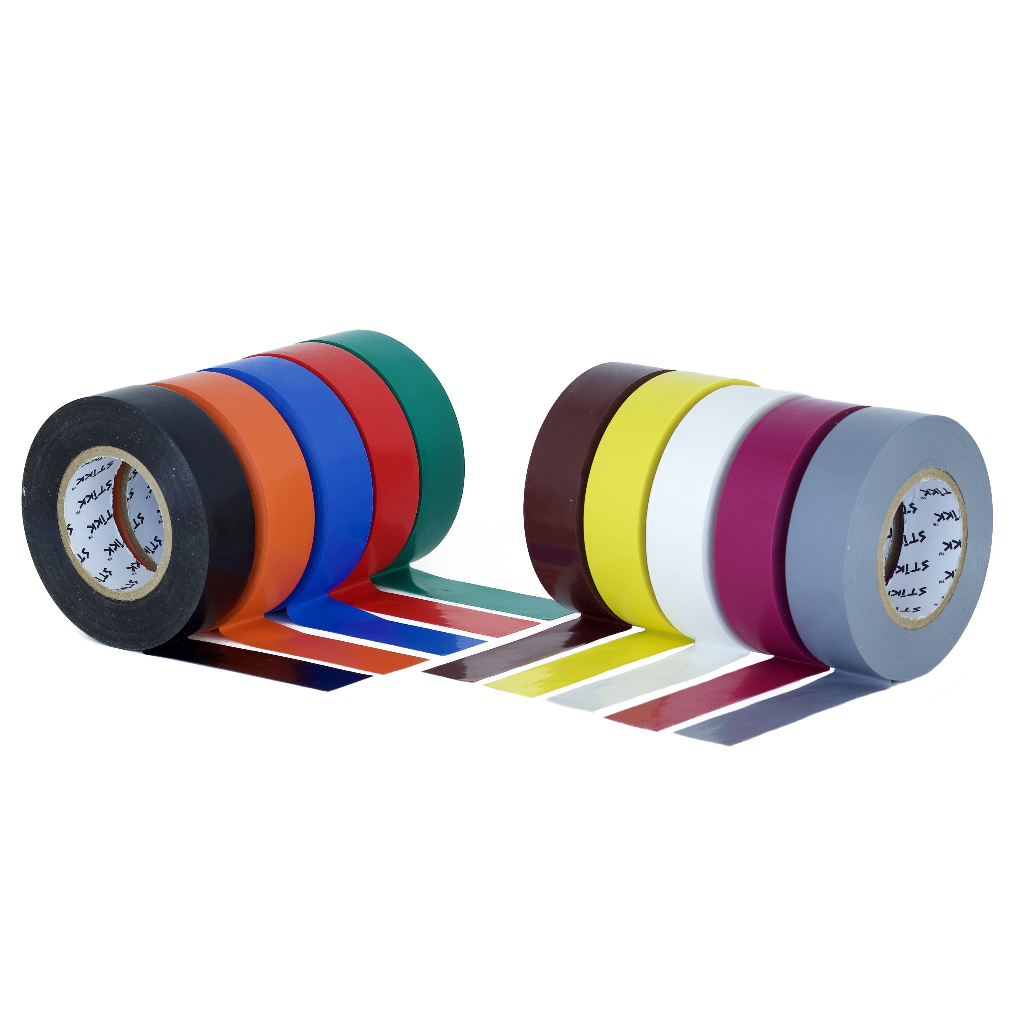 STIKK Multi Colored Electrical Tape (10 Pack) 3/4 Wide 66 Feet 20 Meters  Long (Black, Orange, Blue, Red, Green, Brown, Yellow, White, Purple, and