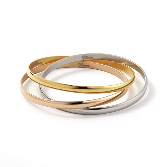 Stimm Triple Bangle Set, Interlocking Silver Gold Rose Gold Bangles, Unisex