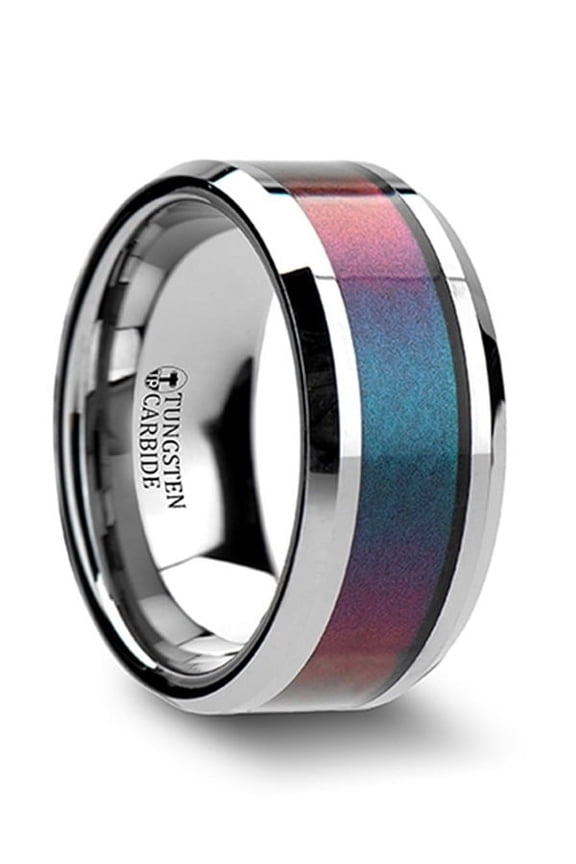 STINGRAY Tungsten Carbide Ring with Blue/Purple Color Changing Inlay - 10mm