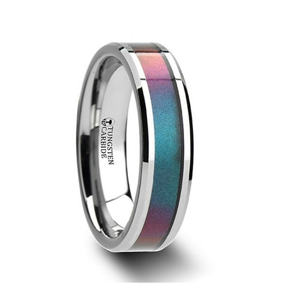 STINGRAY Tungsten Carbide Ring with Blue/Purple Color Changing Inlay - 6mm