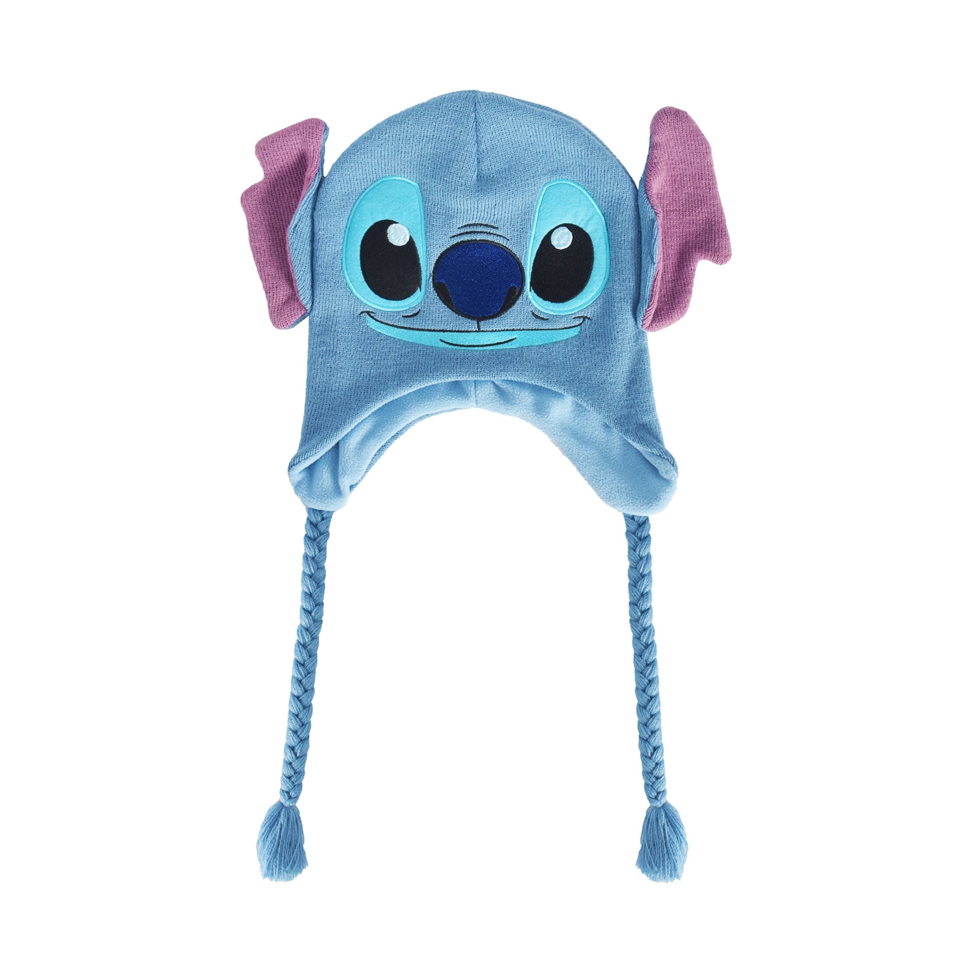 Disney Stitch Beanie, Peruvian Winter Knit Beanie with 3D Ears and Tassels, Blue