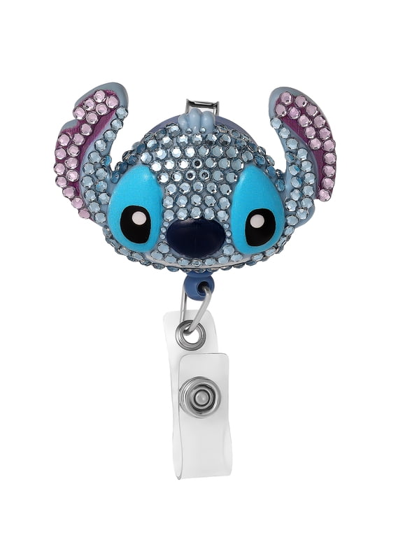 Stitch Retractable Badge Reel with Crystal Accents and Alligator Clip