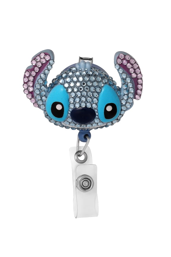 Stitch Retractable Badge Reel with Crystal Accents and Alligator Clip