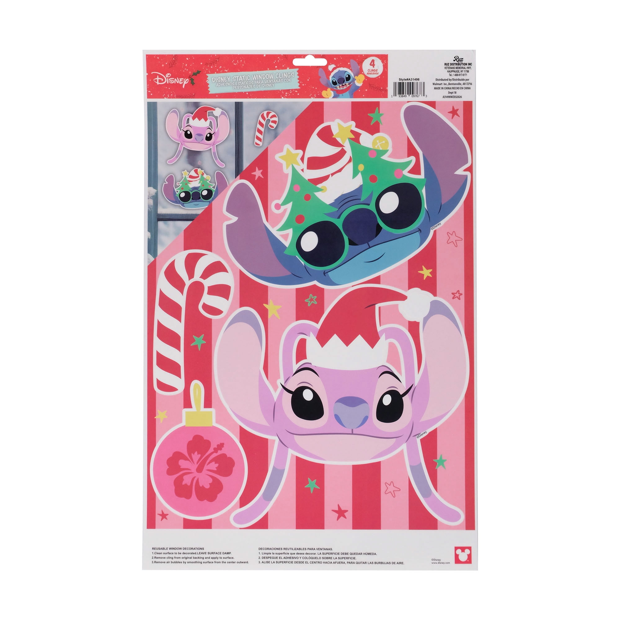 Disney Stitch & Angel Christmas Window Clings – Holiday Static Window Decorations