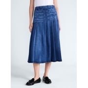 Free Assembly Women's and Women's Plus Stitched Pleat Denim Maxi Skirt, Sizes 0-28W