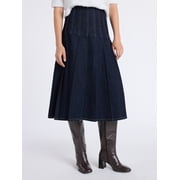 Free Assembly Women's and Women's Plus Stitched Pleat Denim Maxi Skirt, Sizes 0-28W