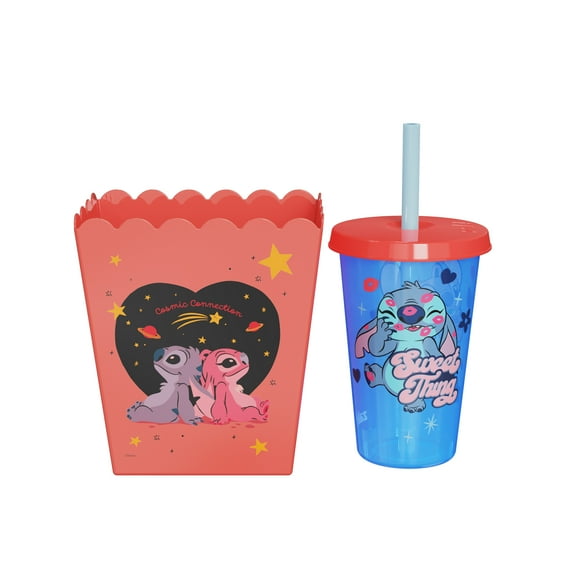 Zak Designs Stitch 2 Piece Popcorn Set with 50oz Plastic Bucket and 16oz Tumbler