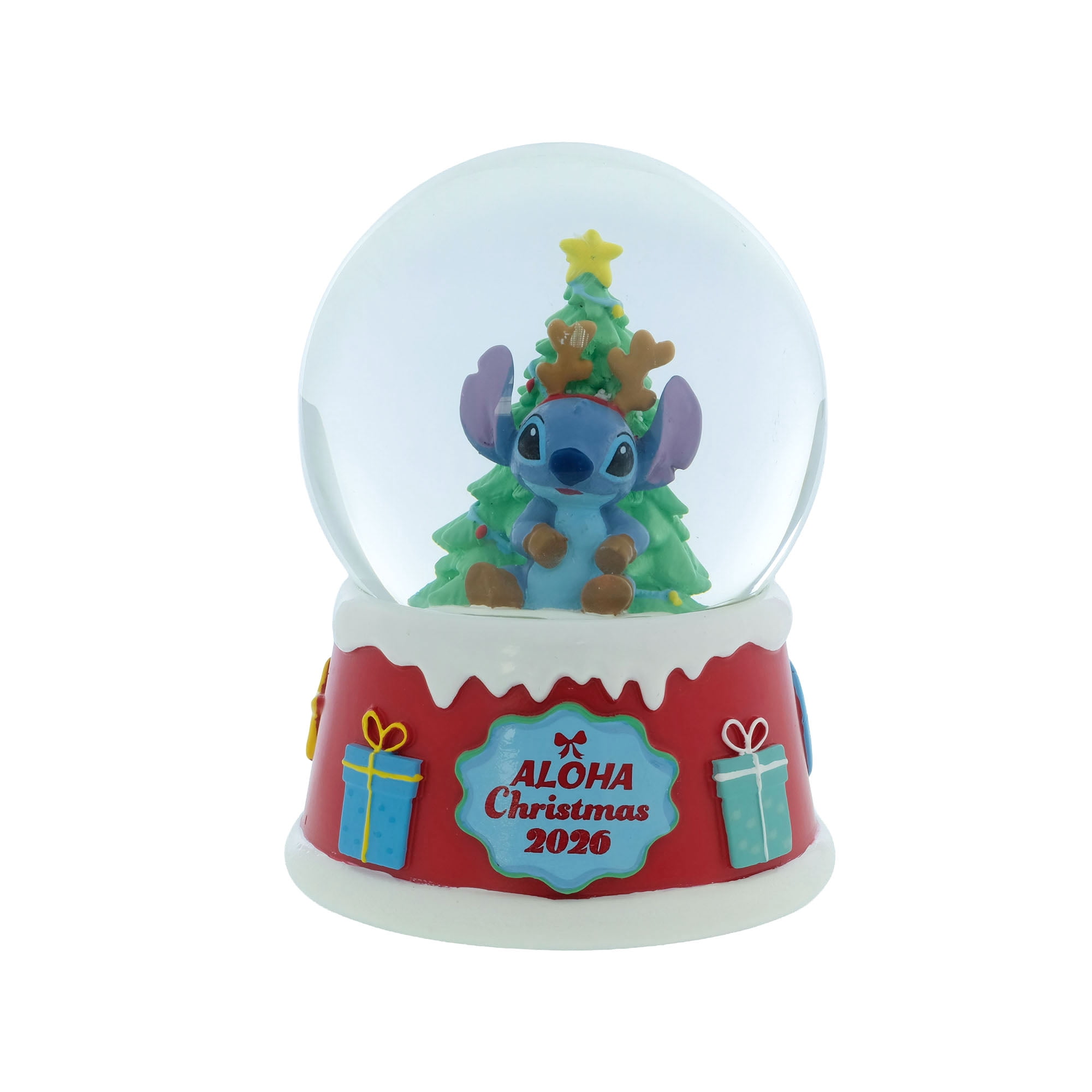 Stitch 100mm Christmas Snow Globe – Aloha Holiday Tree Design