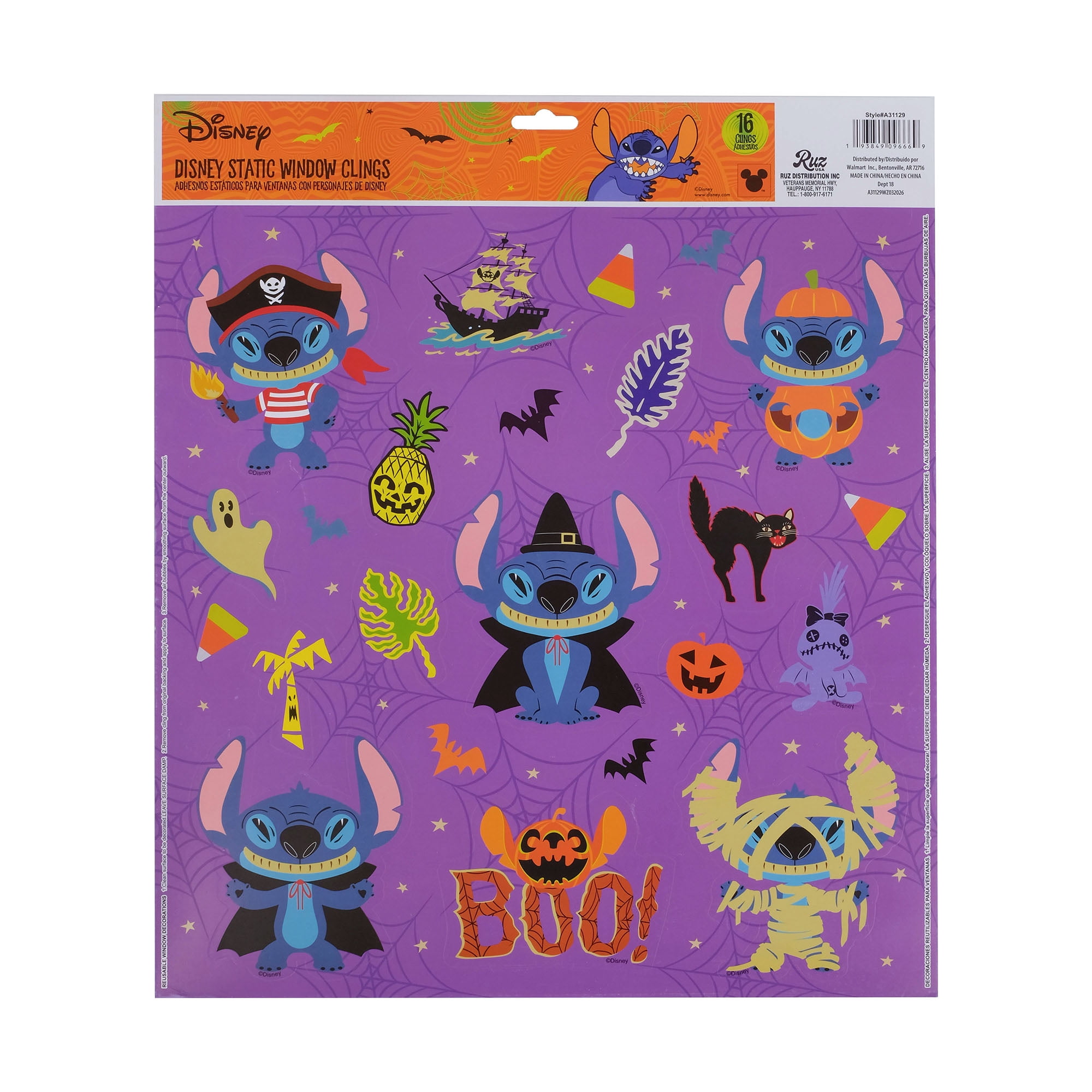 Disney Stitch Halloween Static Window Clings, 16 Count