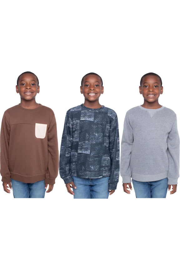 STITCH STONE Boys 3 Pack Tops Fun and Trendy Fleece Sweatshirts for Boys, BLACK, 10/12