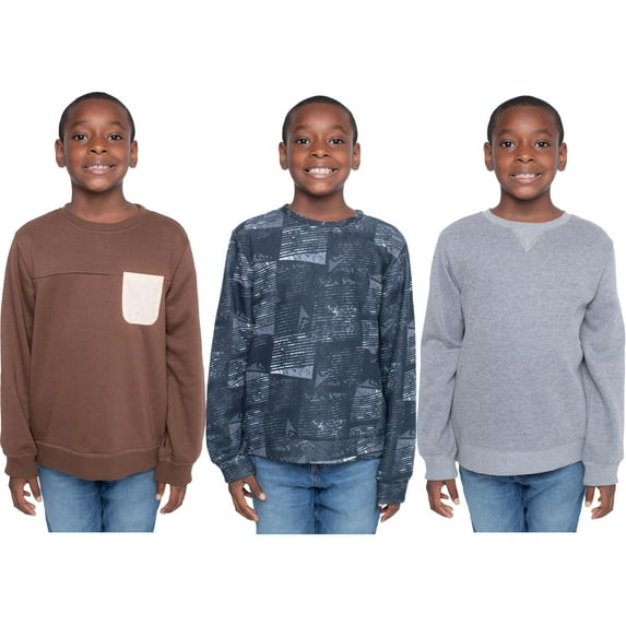 STITCH STONE Boys 3 Pack Tops Fun and Trendy Fleece Sweatshirts for Boys, BLACK, 10/12