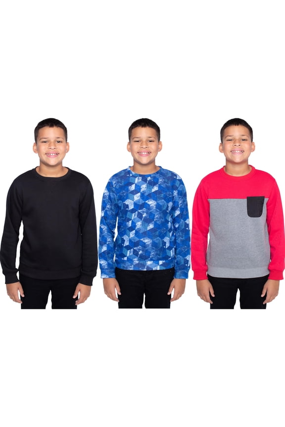 STITCH STONE Boys 3 Pack Tops Fun and Trendy Fleece Sweatshirts for Boys, CUBES, 6