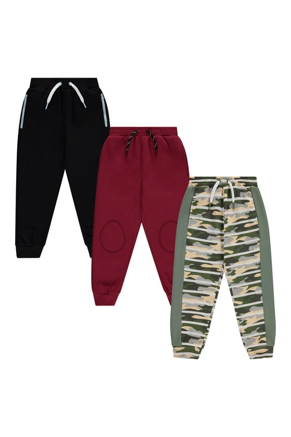 Boys 3PK Joggers - Comfy and Cool Pants for Boys, CAMO , 10/12