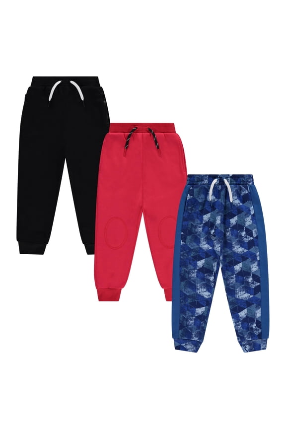 Boys 3PK Joggers - Comfy and Cool Pants for Boys, CUBES, 7/8