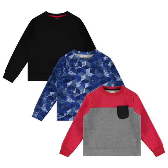 STITCH & STONE Boys 3PK Tops - Fun and Trendy Sweaters for Boys, CUBES, 7/8