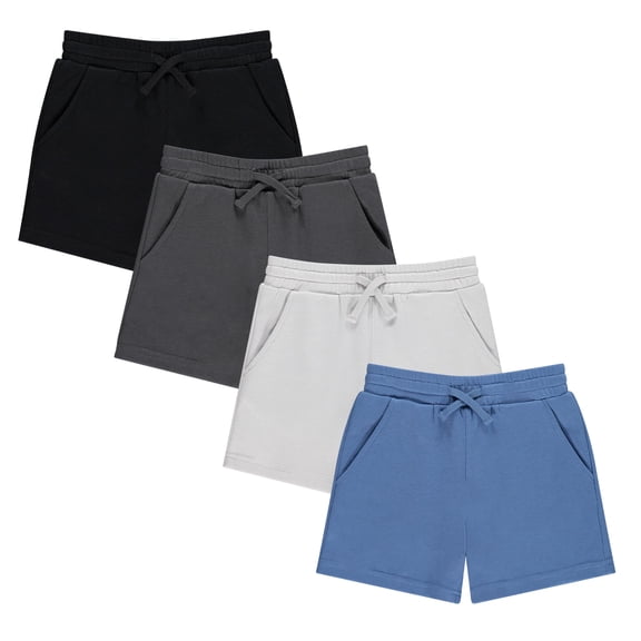 STITCH & STONE Boys 4 Pack French Terry Shorts Soft Breathable Cotton Lounge Shorts with Elastic Waist Drawstring