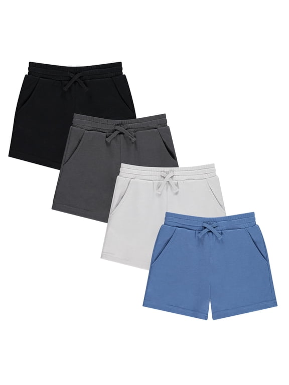 Boys 4 Pack French Terry Shorts Soft Breathable Cotton Lounge Shorts with Elastic Waist Drawstring
