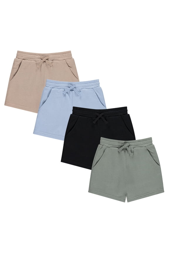 Boys 4 Pack French Terry Shorts Soft Breathable Cotton Lounge Shorts with Elastic Waist Drawstring
