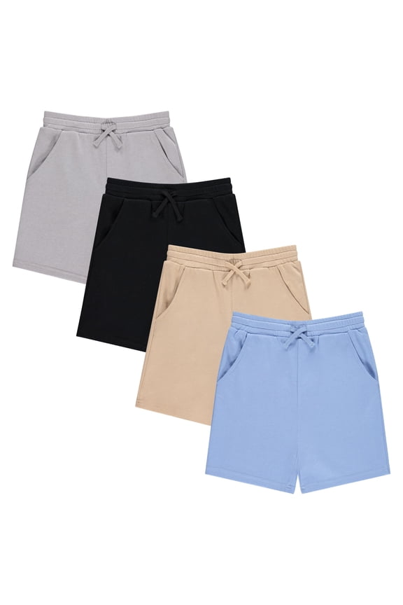 Boys 4 Pack French Terry Shorts Soft Breathable Cotton Lounge Shorts with Elastic Waist Drawstring