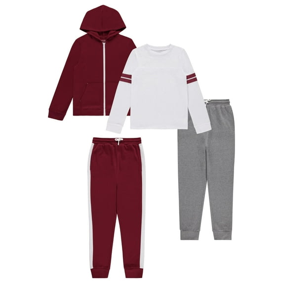 STITCH & STONE Boys 4PK Wardrobe Outfit - Stylish and Comfortable Clothes for Boys, RED , 4/5