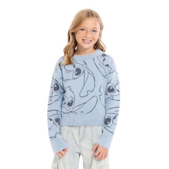 Stitch Girls Graphic Eyelash Glitter Sweater, Sizes 4-16