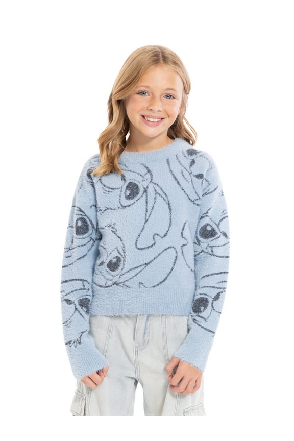 Girls Graphic Eyelash Glitter Sweater, Sizes 4-16