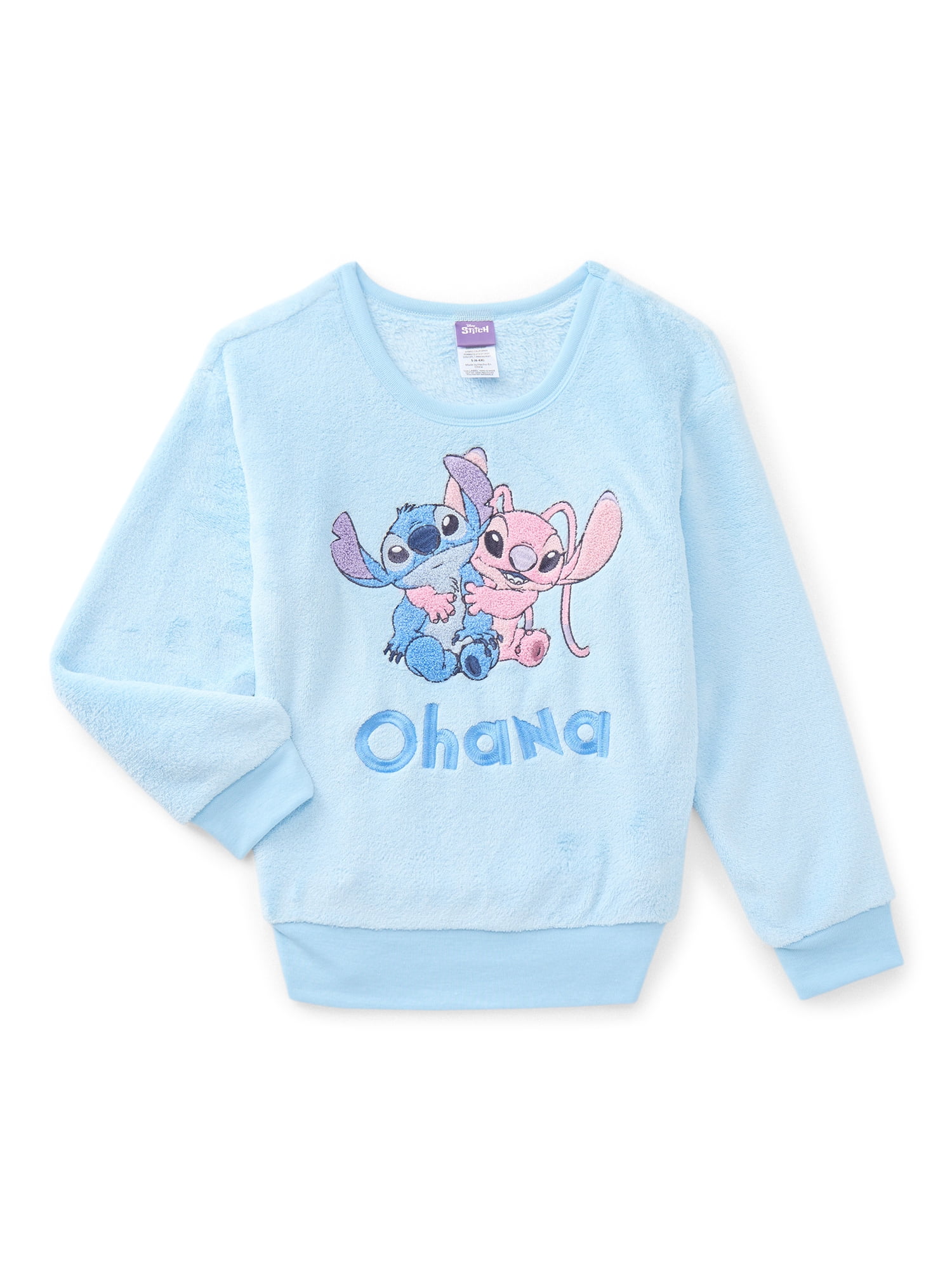 Stitch and Angel Girls Graphic Plush Sweatshirt with Embroidery, Sizes 4-16