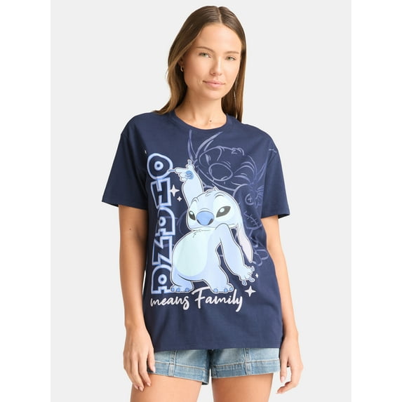 Stitch Ohana Women's Graphic Tee with Short Sleeves, Sizes XXS-XXL