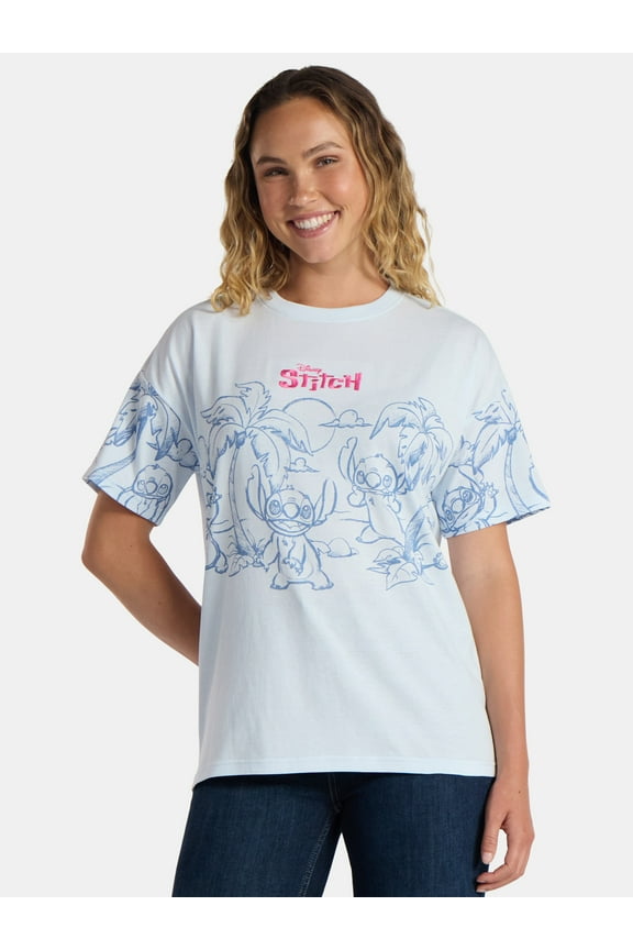 Disney Women's Stitch Graphic Tee with Short Sleeves, Sizes XXS-2XL